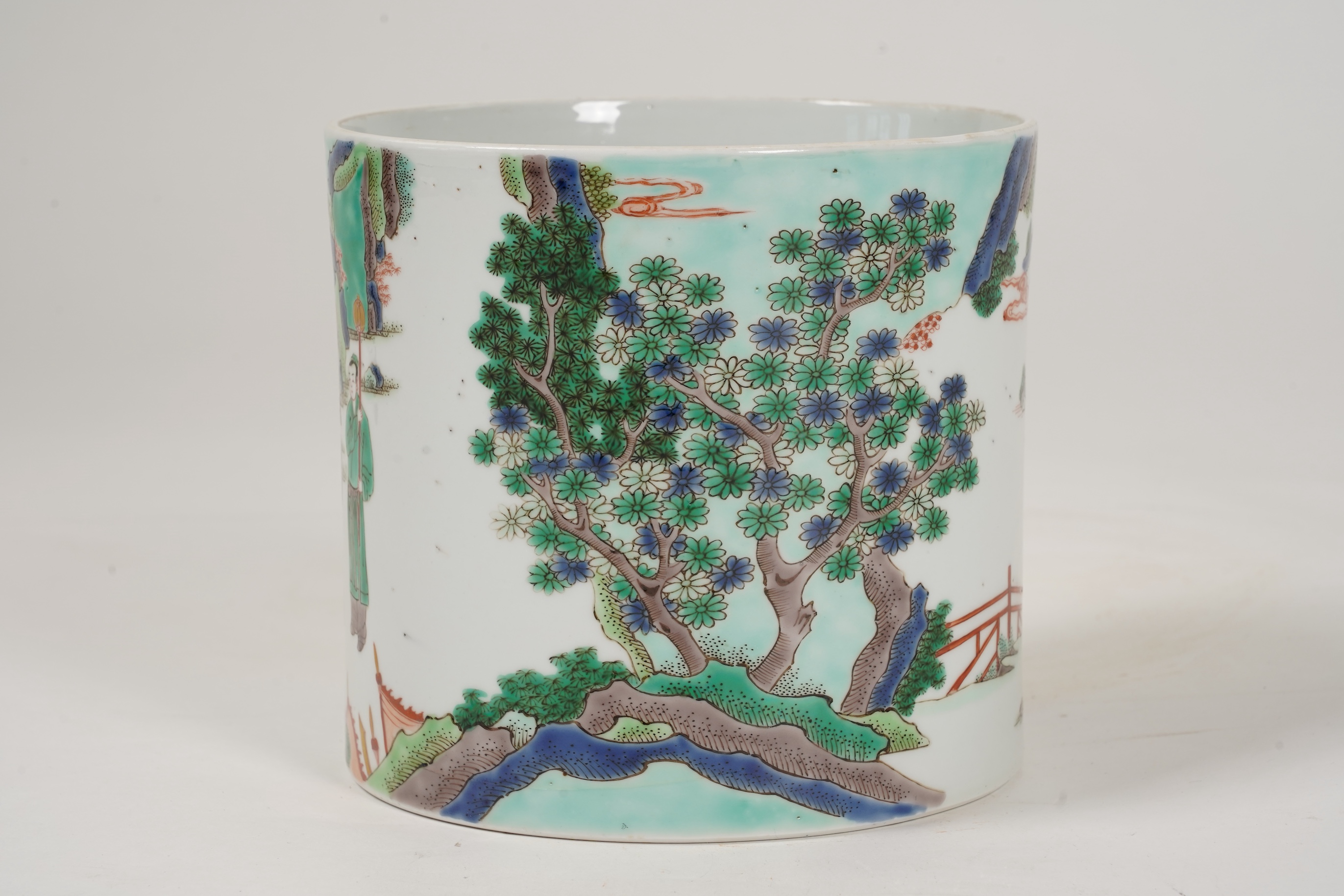 A Chinese famille verte brush pot